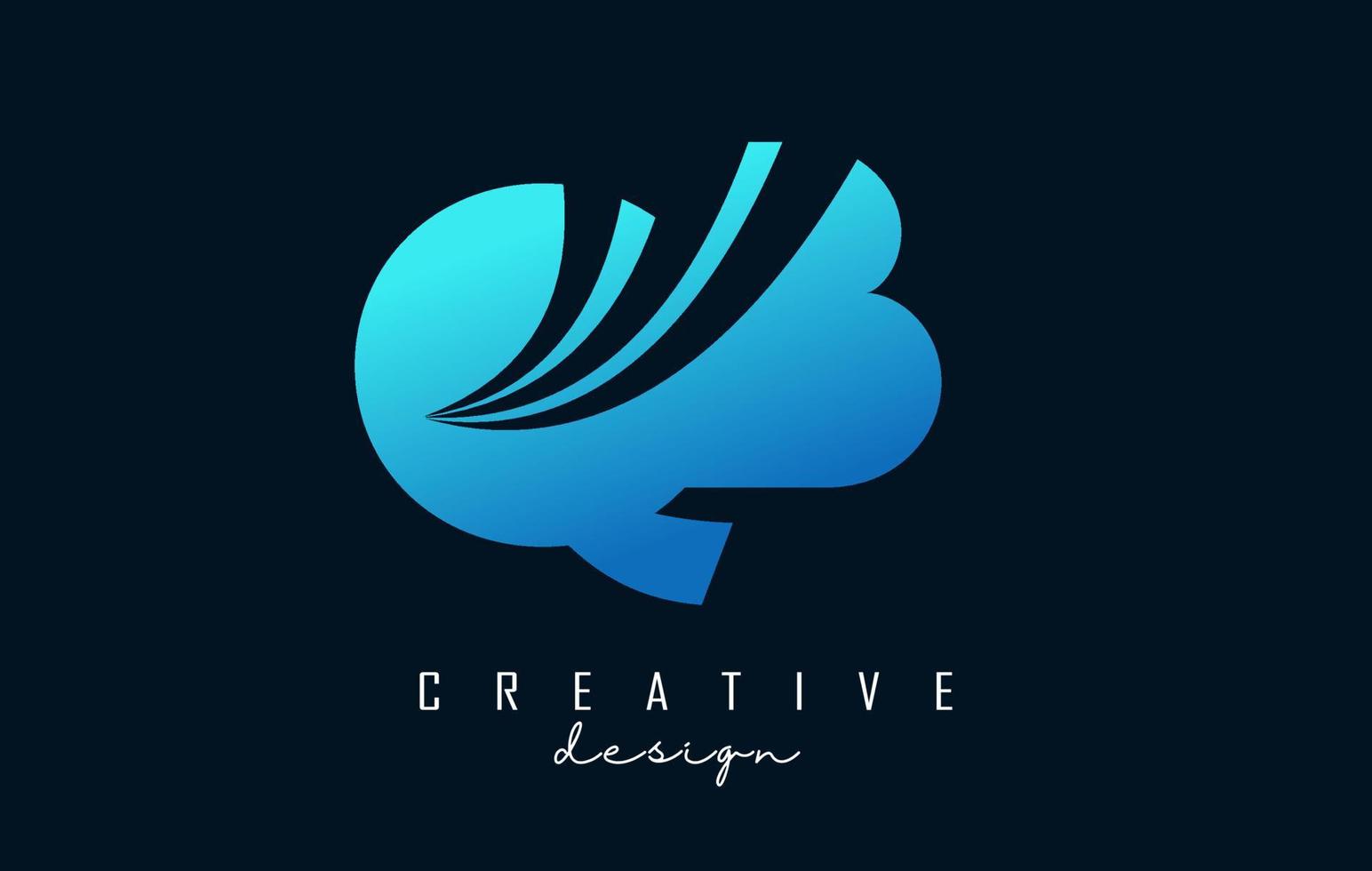 lettere blu creative qb qb logo con linee guida e concept design stradale. lettere con disegno geometrico. vettore