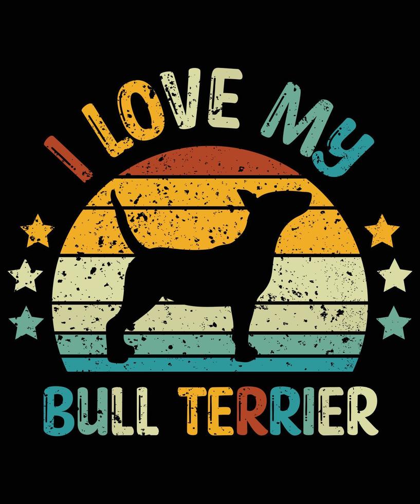 divertente bull terrier vintage retrò tramonto silhouette regali amante del cane proprietario del cane t-shirt essenziale vettore