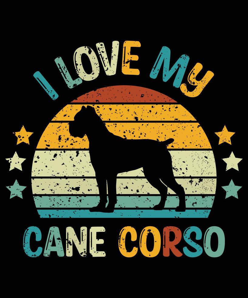 divertente cane corso vintage retrò tramonto silhouette regali amante del cane proprietario del cane t-shirt essenziale vettore