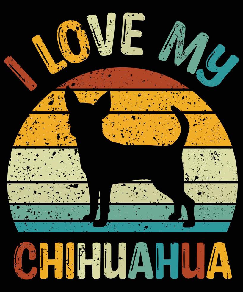 divertente chihuahua vintage retrò tramonto silhouette regali amante del cane proprietario del cane t-shirt essenziale vettore