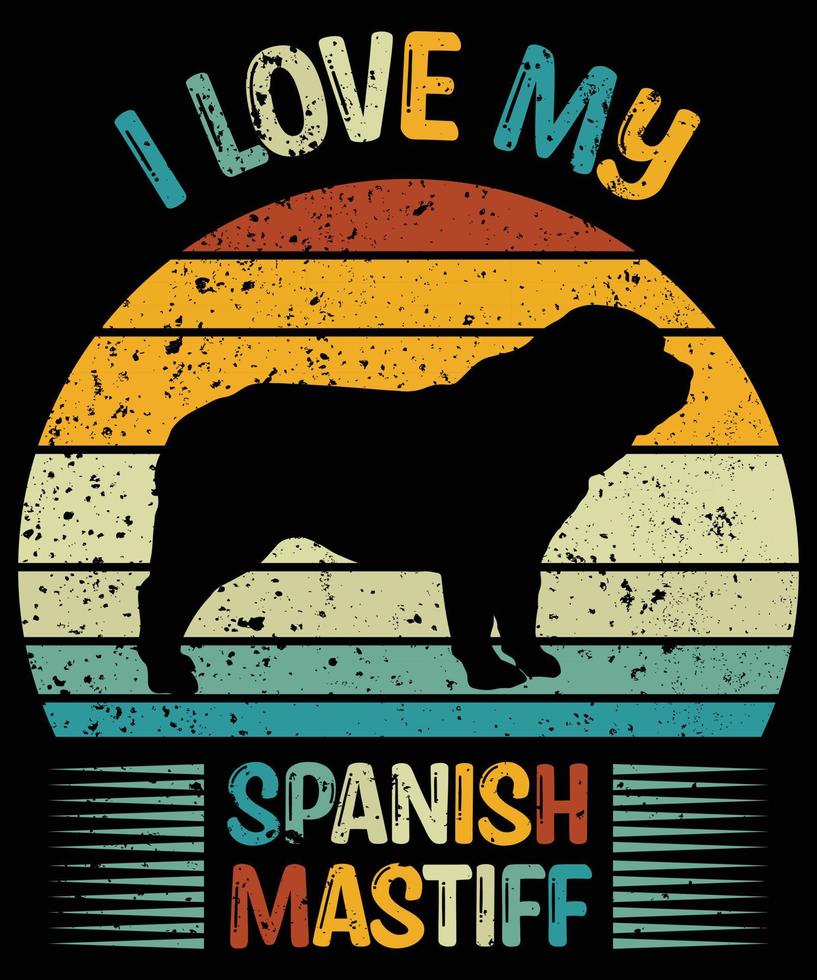 divertente mastino spagnolo vintage retrò tramonto silhouette regali amante del cane proprietario del cane t-shirt essenziale vettore