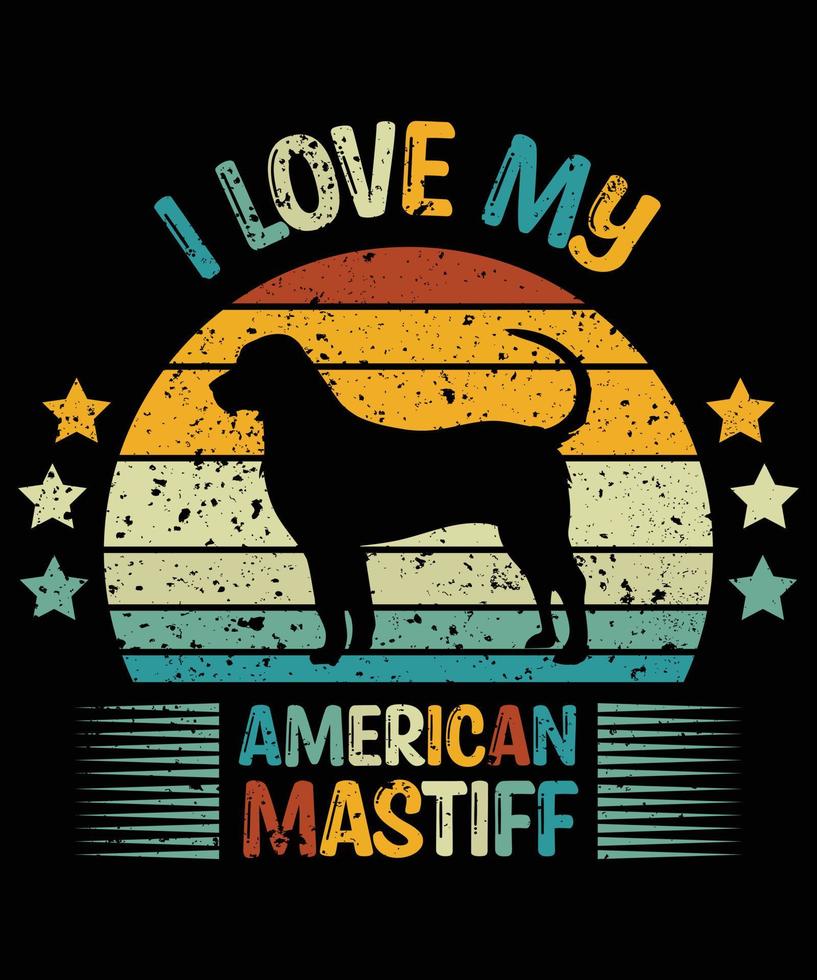 divertente mastino americano vintage retrò tramonto silhouette regali amante del cane proprietario del cane t-shirt essenziale vettore