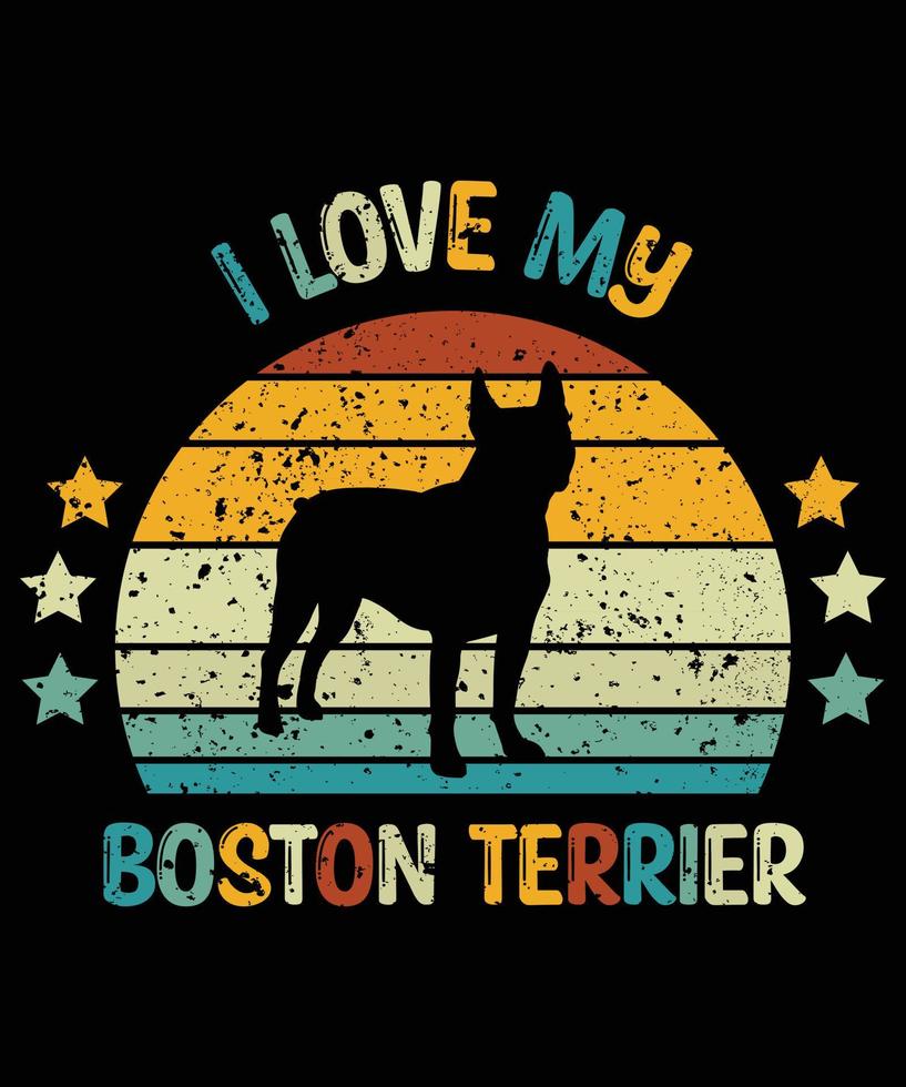 divertente boston terrier vintage retrò tramonto silhouette regali amante del cane proprietario del cane t-shirt essenziale vettore