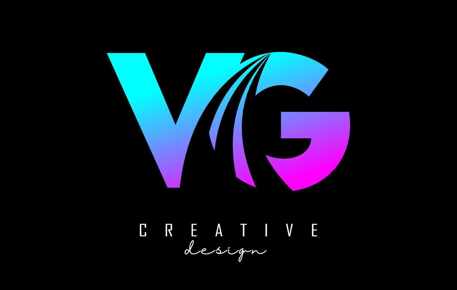 lettere colorate creative logo vg vg con linee guida e concept design stradale. lettere con disegno geometrico. vettore