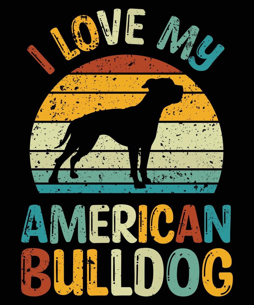 divertente bulldog americano vintage retrò tramonto silhouette regali amante del cane proprietario del cane t-shirt essenziale vettore