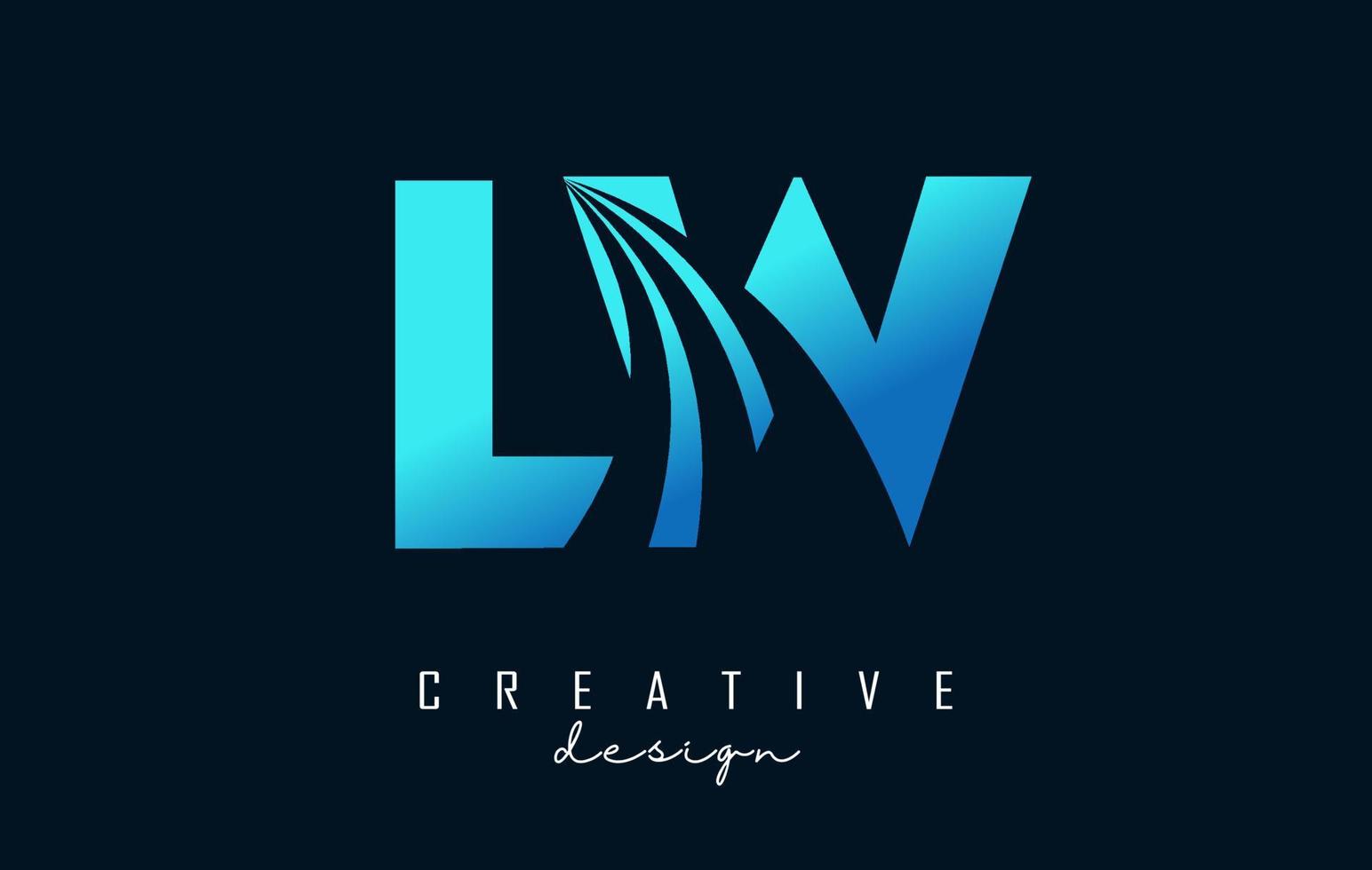 lettere blu creative logo lw lw con linee guida e concept design stradale. lettere con disegno geometrico. vettore