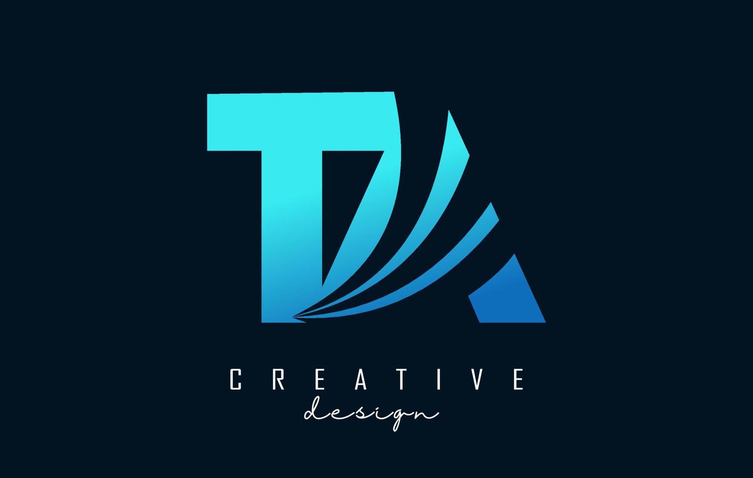 lettere blu creative ta ta logo con linee guida e concept design stradale. lettere con disegno geometrico. vettore