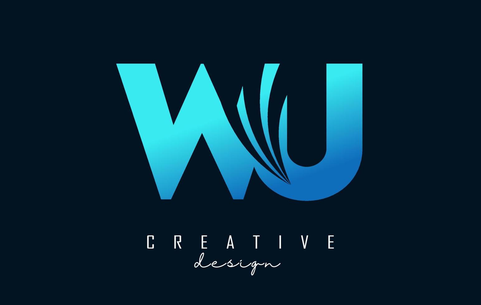 lettere blu creative logo wu wu con linee guida e concept design stradale. lettere con disegno geometrico. vettore