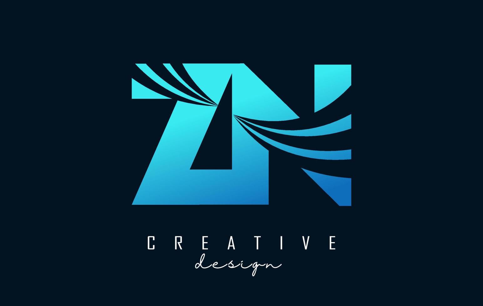 lettere blu creative logo zn zn con linee guida e concept design stradale. lettere con disegno geometrico. vettore