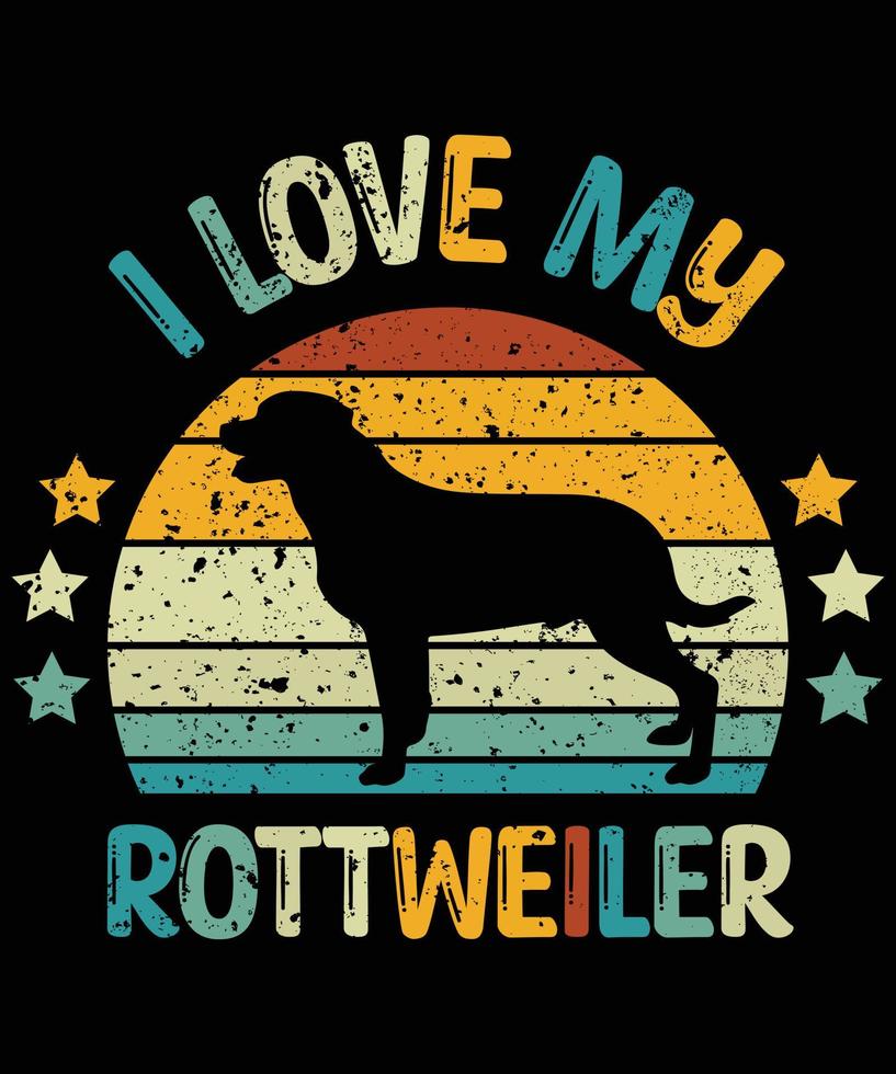 divertente rottweiler vintage retrò tramonto silhouette regali amante del cane proprietario del cane t-shirt essenziale vettore