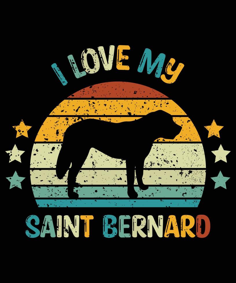 divertente san bernardo vintage retrò tramonto silhouette regali amante del cane proprietario del cane t-shirt essenziale vettore