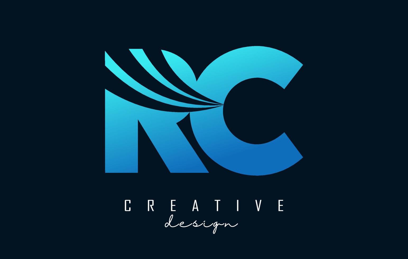 logo creativo rc rc lettere blu con linee guida e concept design stradale. lettere con disegno geometrico. vettore