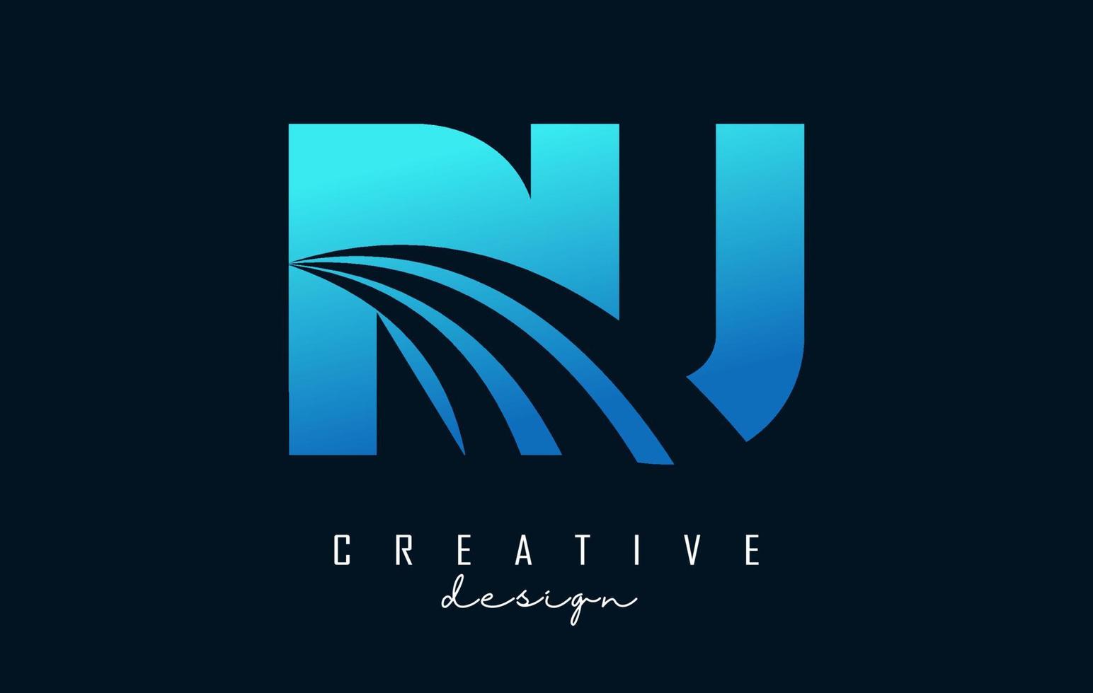 lettere blu creative logo ru ru con linee guida e concept design stradale. lettere con disegno geometrico. vettore