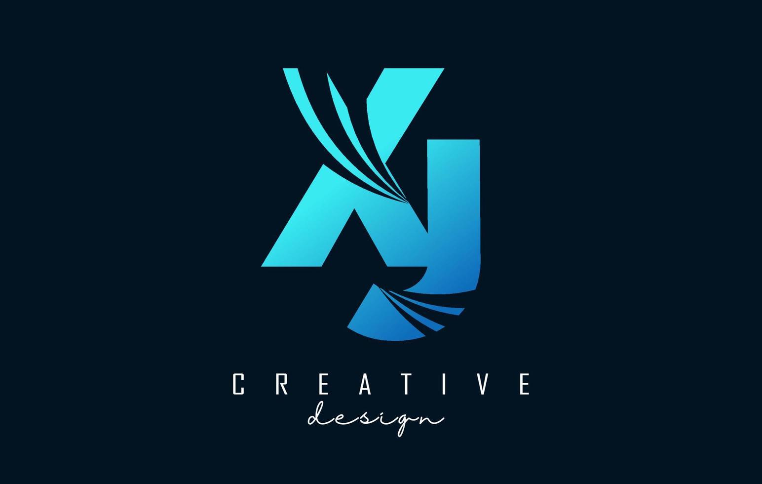 logo creativo lettere blu xj xj con linee guida e concept design stradale. lettere con disegno geometrico. vettore