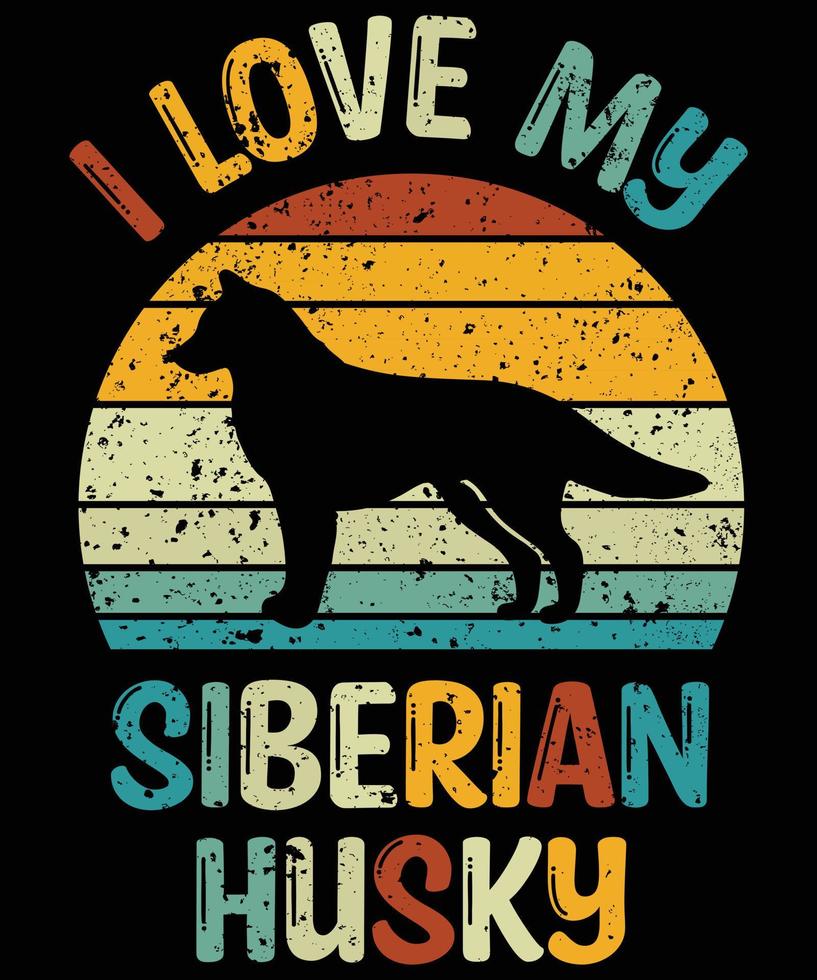 divertente siberian husky vintage retrò tramonto silhouette regali amante del cane proprietario del cane t-shirt essenziale vettore