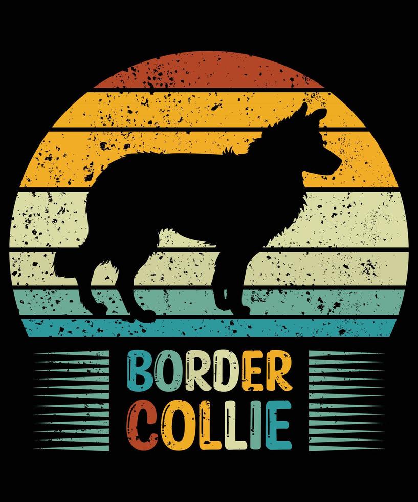 divertente border collie vintage retrò tramonto silhouette regali amante del cane proprietario del cane t-shirt essenziale vettore