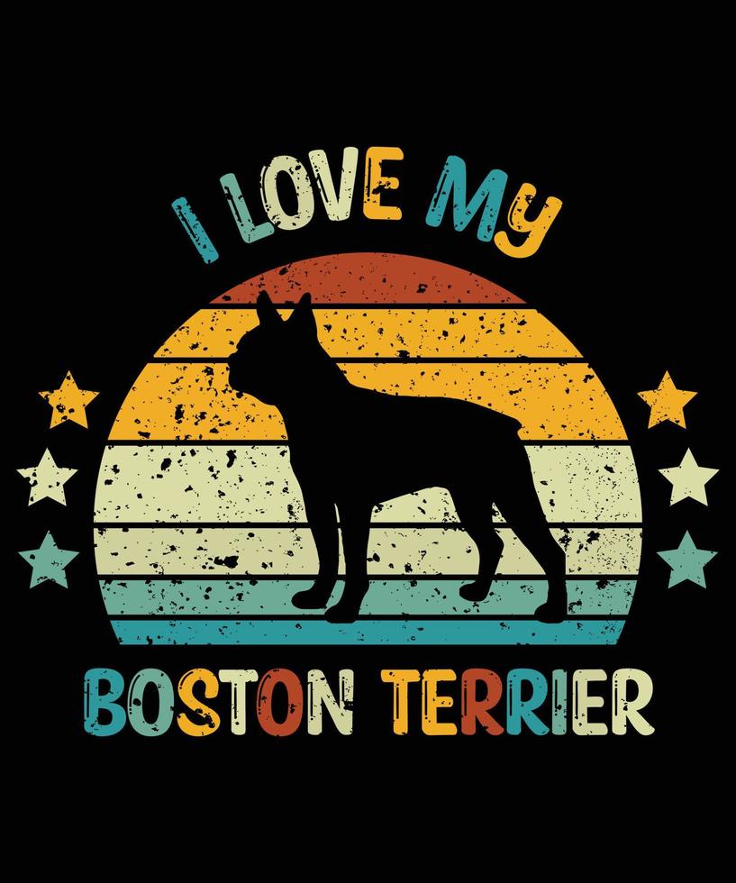 divertente boston terrier vintage retrò tramonto silhouette regali amante del cane proprietario del cane t-shirt essenziale vettore