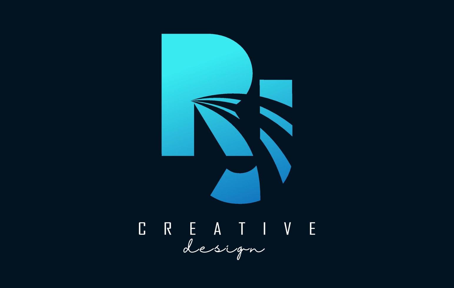 lettere blu creative logo rj rj con linee guida e concept design stradale. lettere con disegno geometrico. vettore