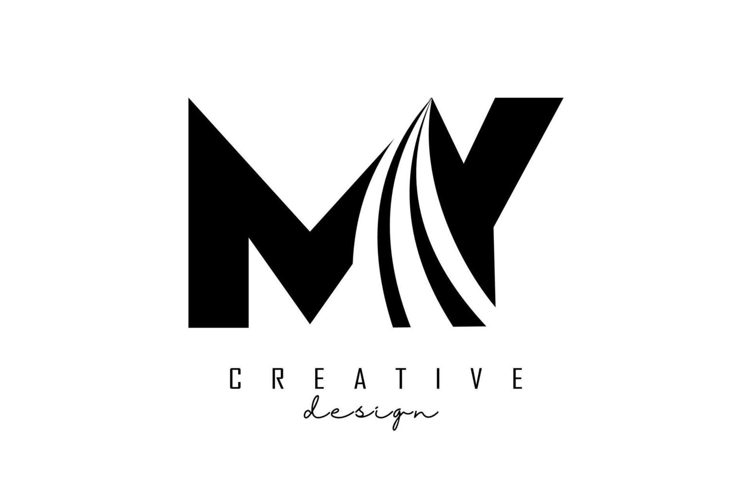 lettere nere creative il mio logo con linee guida e concept design stradale. lettere con disegno geometrico. vettore