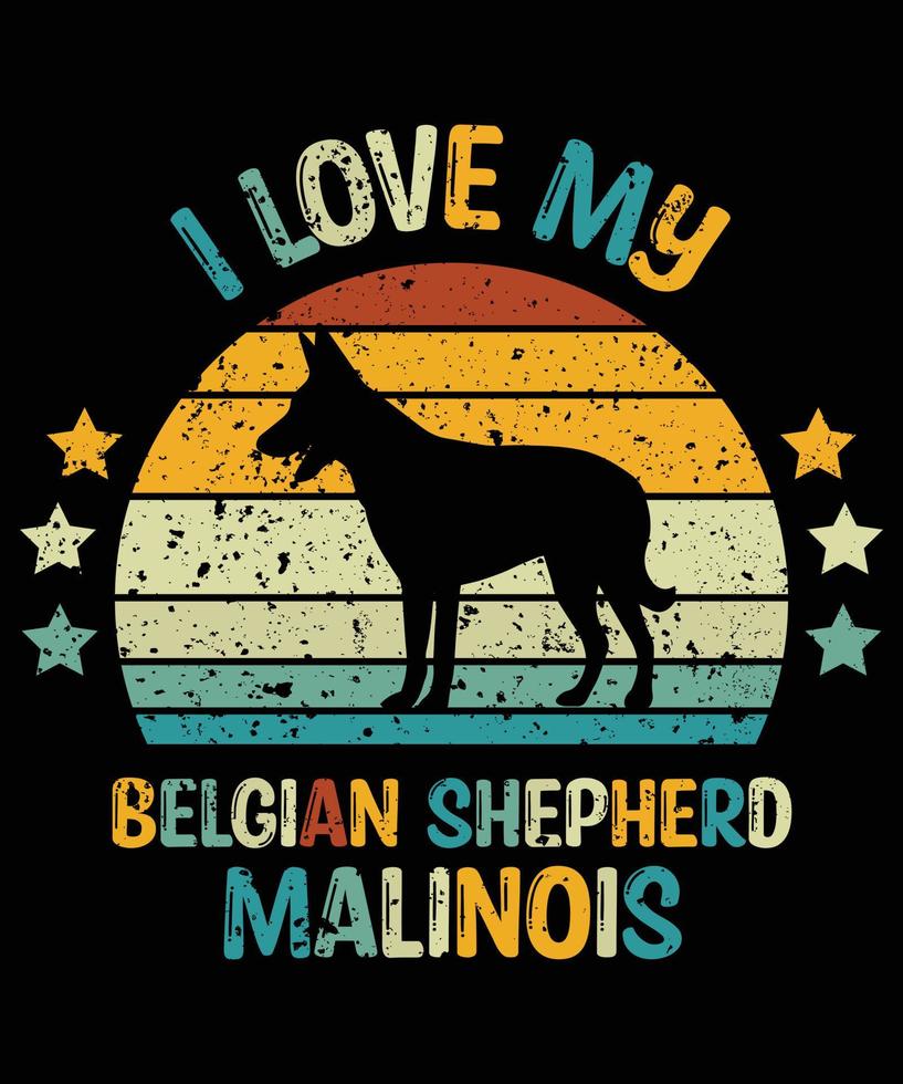 divertente pastore belga malinois vintage retrò tramonto silhouette regali amante del cane proprietario del cane t-shirt essenziale vettore