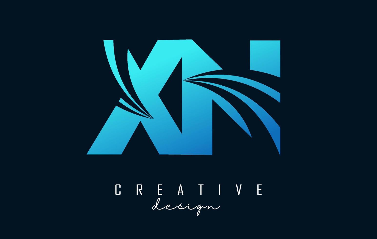 logo creativo lettere blu xn xn con linee guida e concept design stradale. lettere con disegno geometrico. vettore