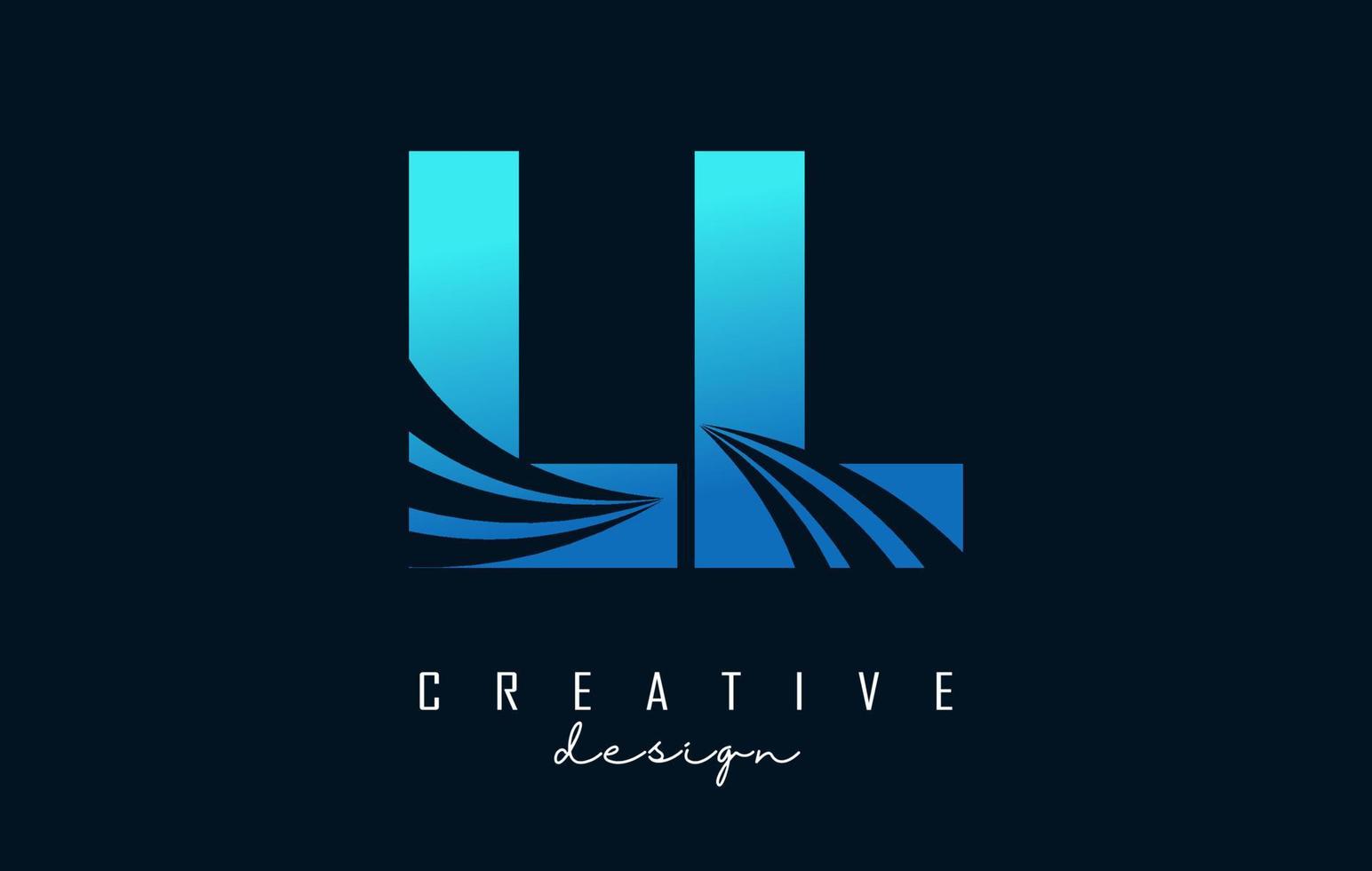 lettere blu creative ll l logo con linee guida e concept design stradale. lettere con disegno geometrico. vettore