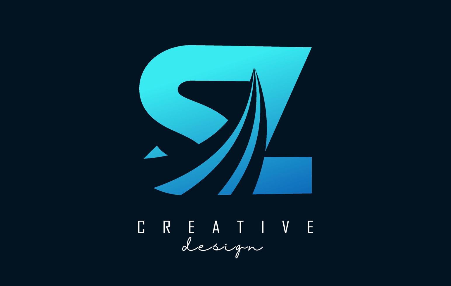 logo creativo lettere blu sz sz con linee guida e concept design stradale. lettere con disegno geometrico. vettore