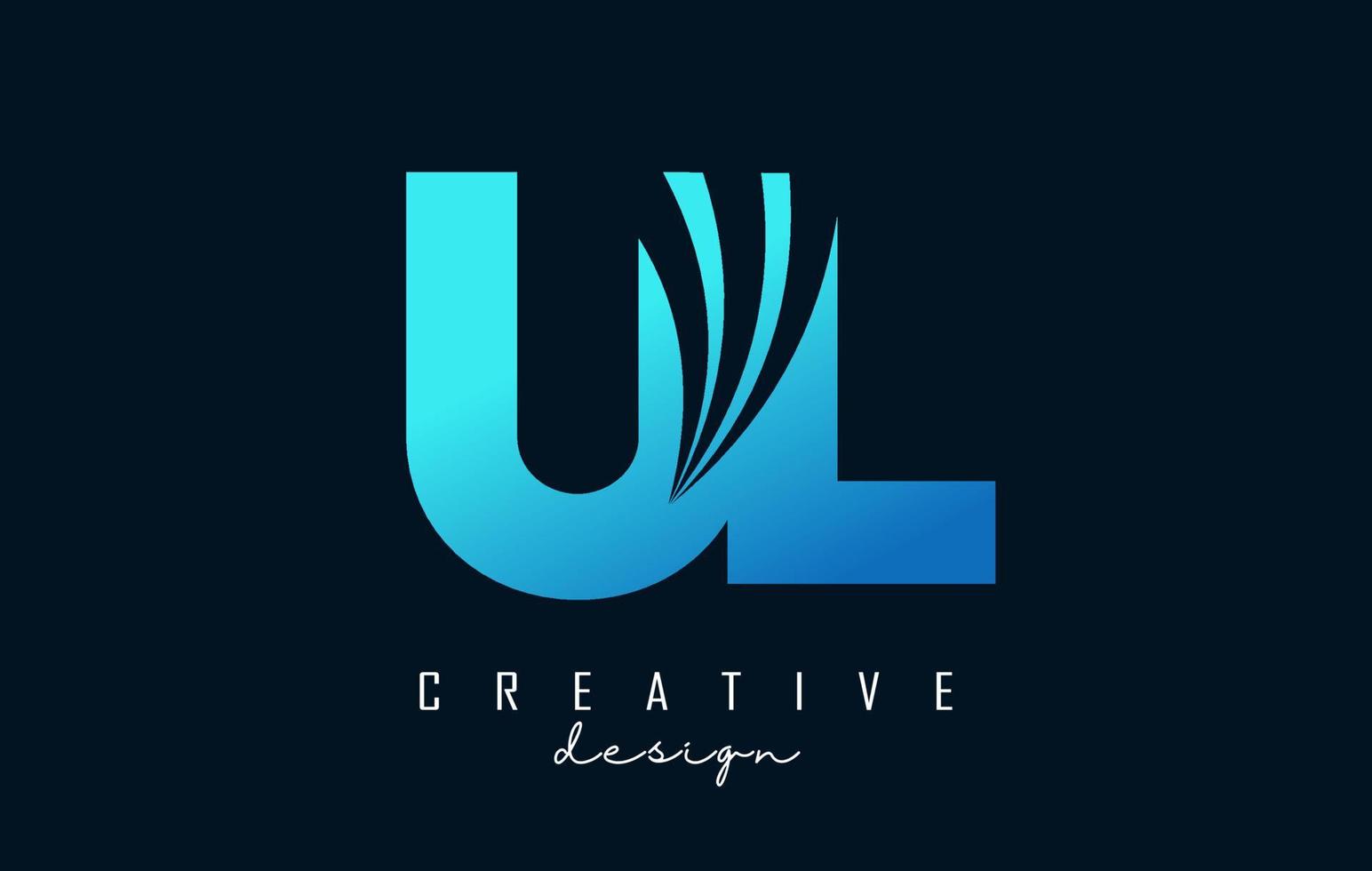 logo creativo lettere blu ul ul con linee guida e concept design stradale. lettere con disegno geometrico. vettore