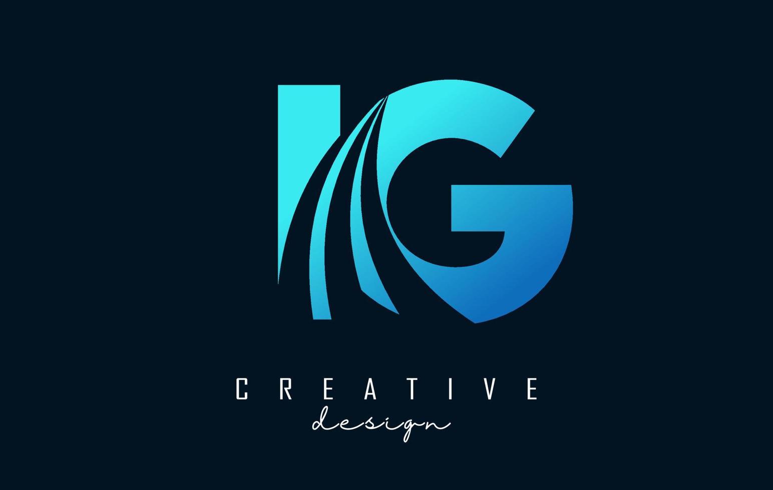 lettere blu creative logo ig cg con linee guida e concept design stradale. lettere con disegno geometrico. vettore