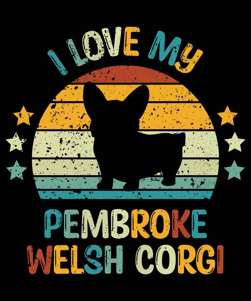 divertente pembroke welsh corgi vintage retrò tramonto silhouette regali amante del cane proprietario del cane t-shirt essenziale vettore