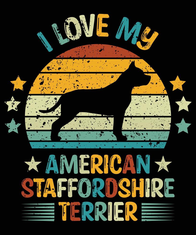 divertente american staffordshire terrier vintage retrò tramonto silhouette regali amante del cane proprietario del cane t-shirt essenziale vettore