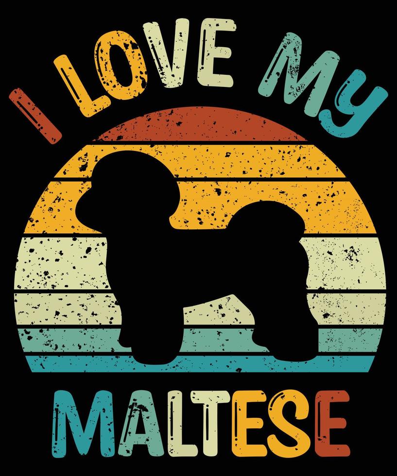 divertente maltese vintage retrò tramonto silhouette regali amante del cane proprietario del cane t-shirt essenziale vettore