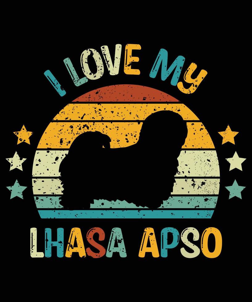 divertente lhasa apso vintage retrò tramonto silhouette regali amante del cane proprietario del cane t-shirt essenziale vettore