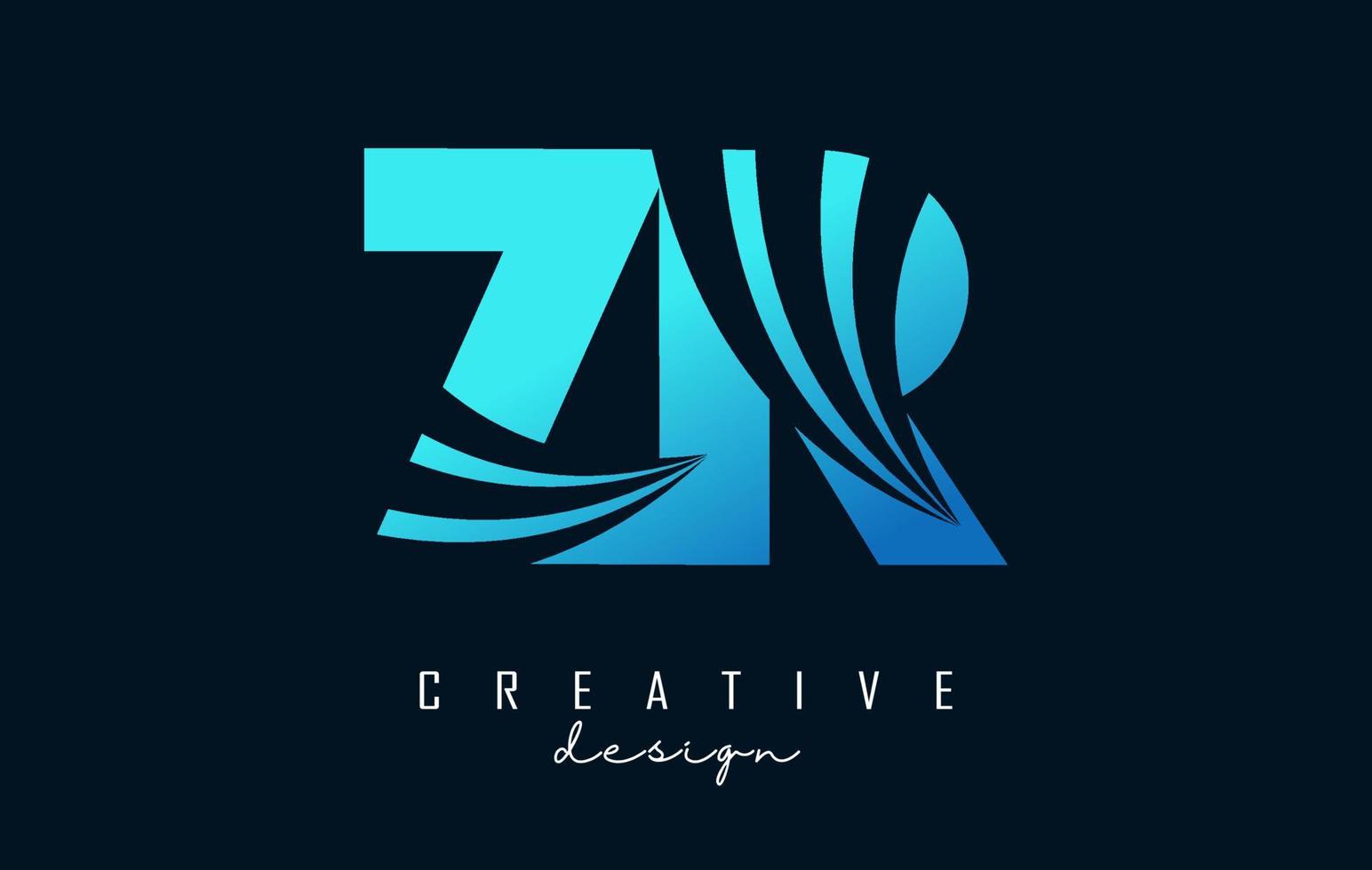 lettere blu creative logo zr zr con linee guida e concept design stradale. lettere con disegno geometrico. vettore