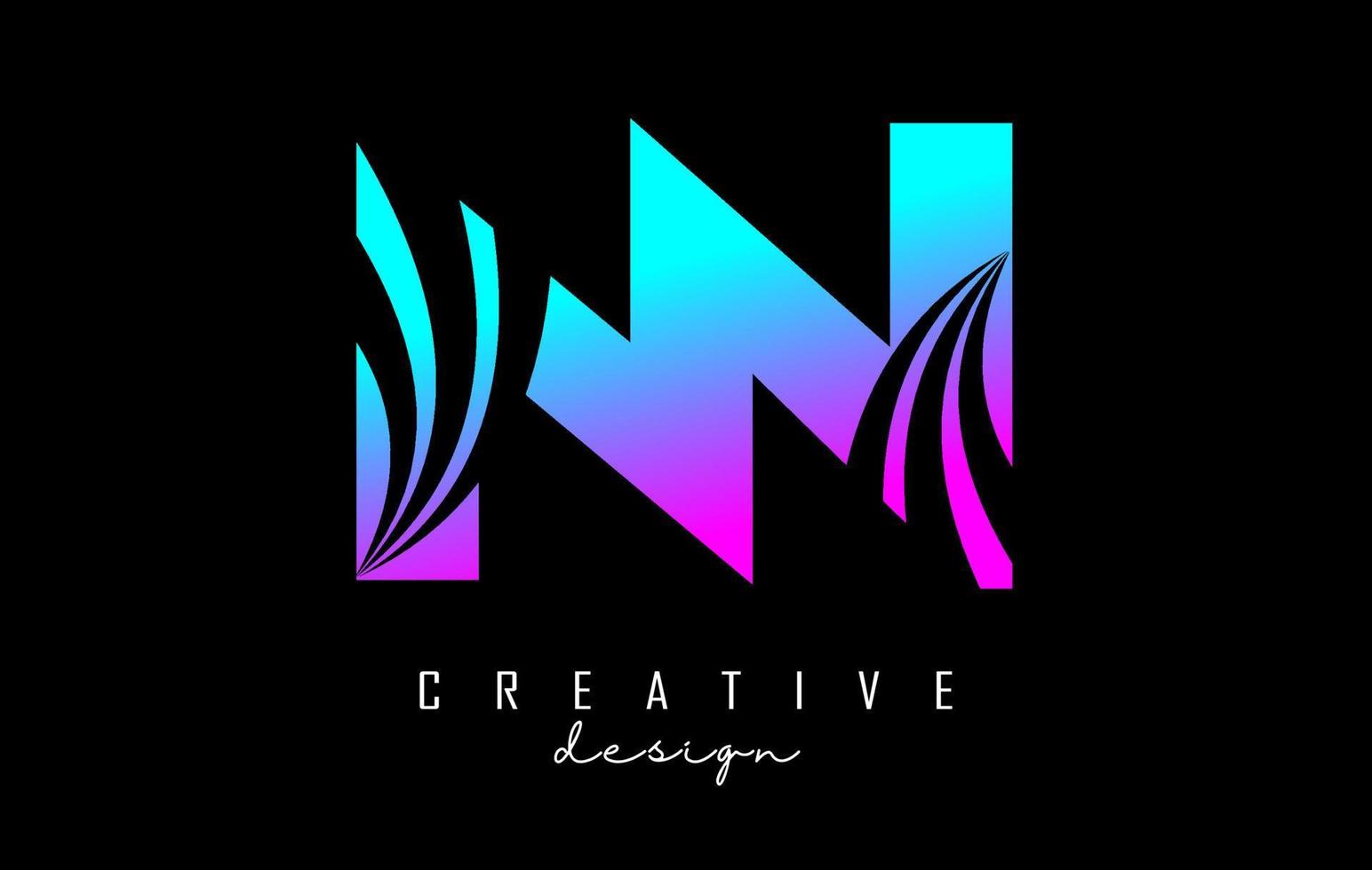 lettere colorate creative logo nn n con linee guida e concept design stradale. lettere con disegno geometrico. vettore