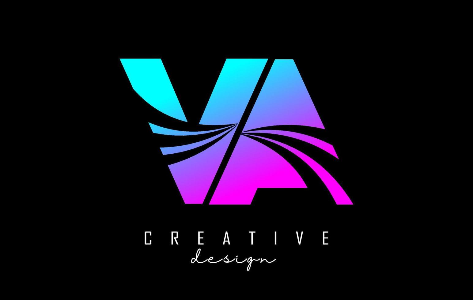 lettere colorate creative logo va va con linee guida e concept design stradale. lettere con disegno geometrico. vettore