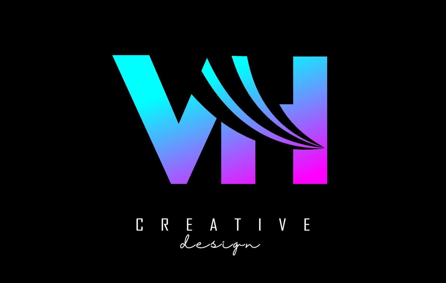 lettere colorate creative logo vh vh con linee guida e concept design stradale. lettere con disegno geometrico. vettore