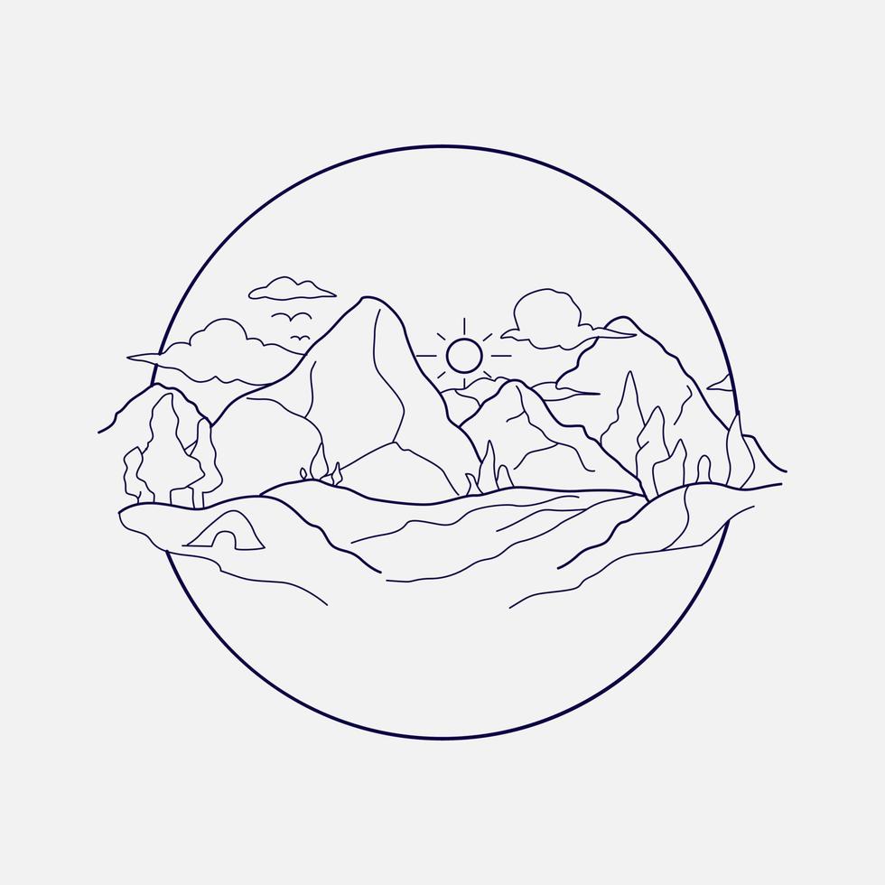 illustrazione di vettore delle montagne di line art