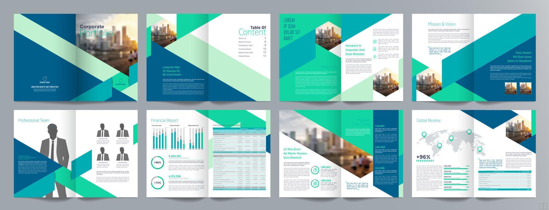 modello di brochure di guida di presentazione aziendale aziendale, relazione annuale, modello di progettazione di brochure aziendale geometrica piatta minimalista di 16 pagine, formato a4. vettore