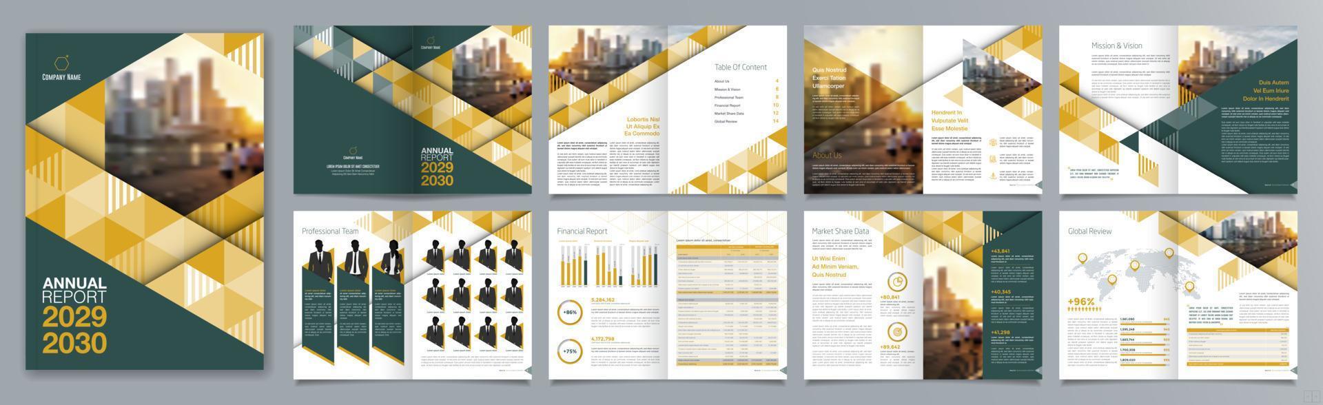 modello di brochure di guida di presentazione aziendale aziendale, relazione annuale, modello di progettazione di brochure aziendale geometrica piatta minimalista di 16 pagine, formato a4. vettore