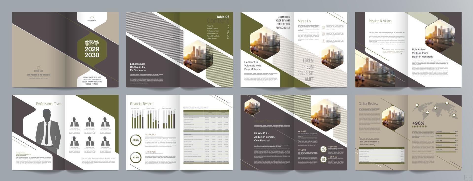 modello di brochure di guida di presentazione aziendale aziendale, relazione annuale, modello di progettazione di brochure aziendale geometrica piatta minimalista di 16 pagine, formato a4. vettore