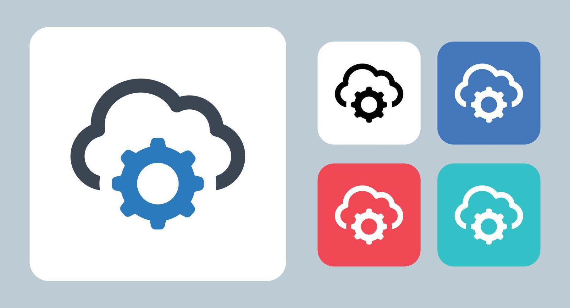 icona impostazione nuvola - illustrazione vettoriale. cloud, dati, archiviazione, impostazione, impostazioni, gestione, ingranaggio, opzioni, preferenze, linea, contorno, piatto, icone. vettore