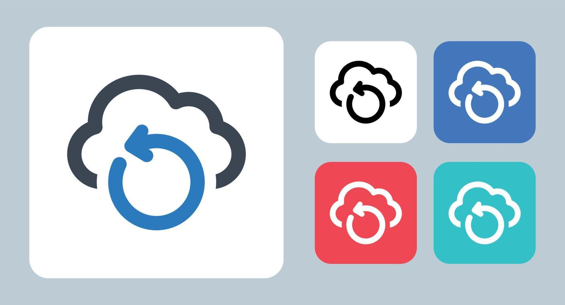 icona della nuvola di backup - illustrazione vettoriale. backup, cloud, dati, ripristino, archiviazione, sincronizzazione, ripristino, aggiornamento, aggiornamento, rete, server, linea, contorno, piatto, icone. vettore