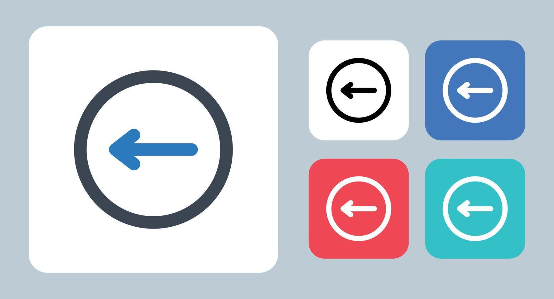 icona freccia sinistra - illustrazione vettoriale. freccia, indietro, sinistra, direzione, spostamento, precedente, ritorno, cerchio, linea, contorno, piatto, icone. vettore