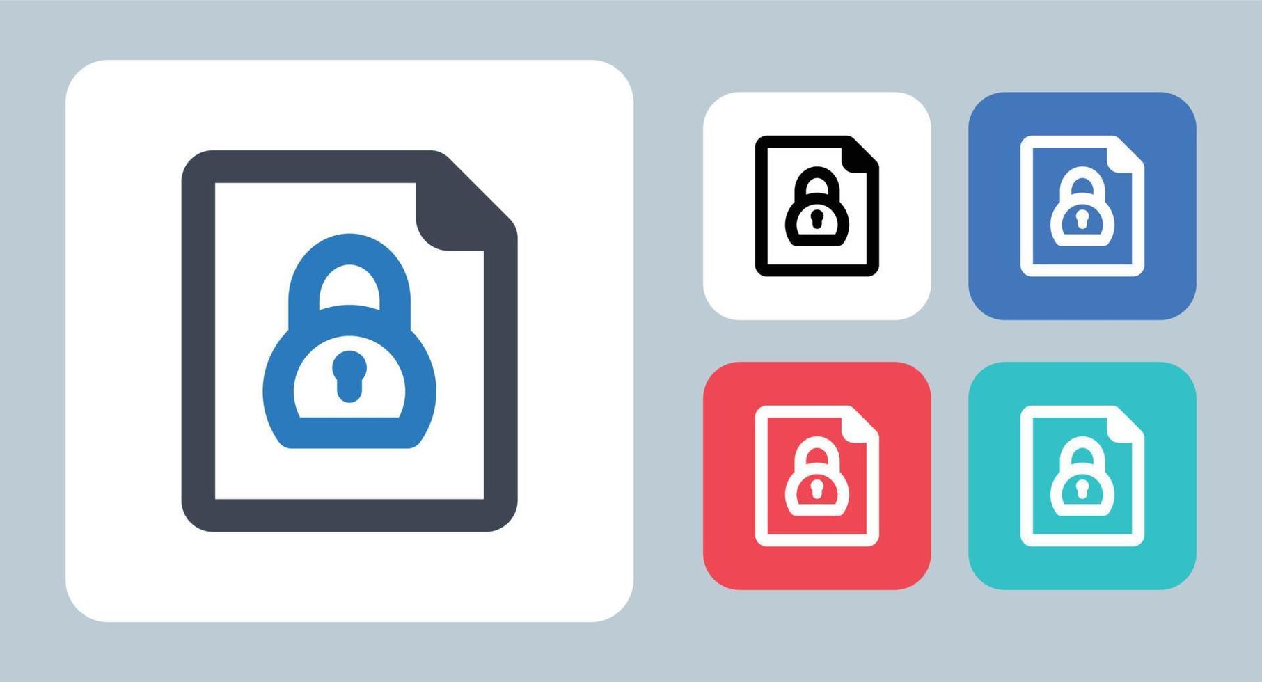 icona di sicurezza dei file - illustrazione vettoriale. file, nascosto, serratura, sicurezza, documento, bloccato, pagina, sicuro, linea, contorno, piatto, icone. vettore