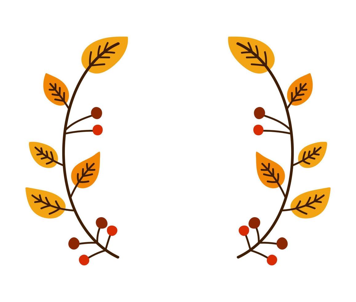 elemento decorativo autunnale cornice isolata astratta, bordo, rami di foglie autunnali e bacche. illustrazione botanica di doodle di vettore. vettore