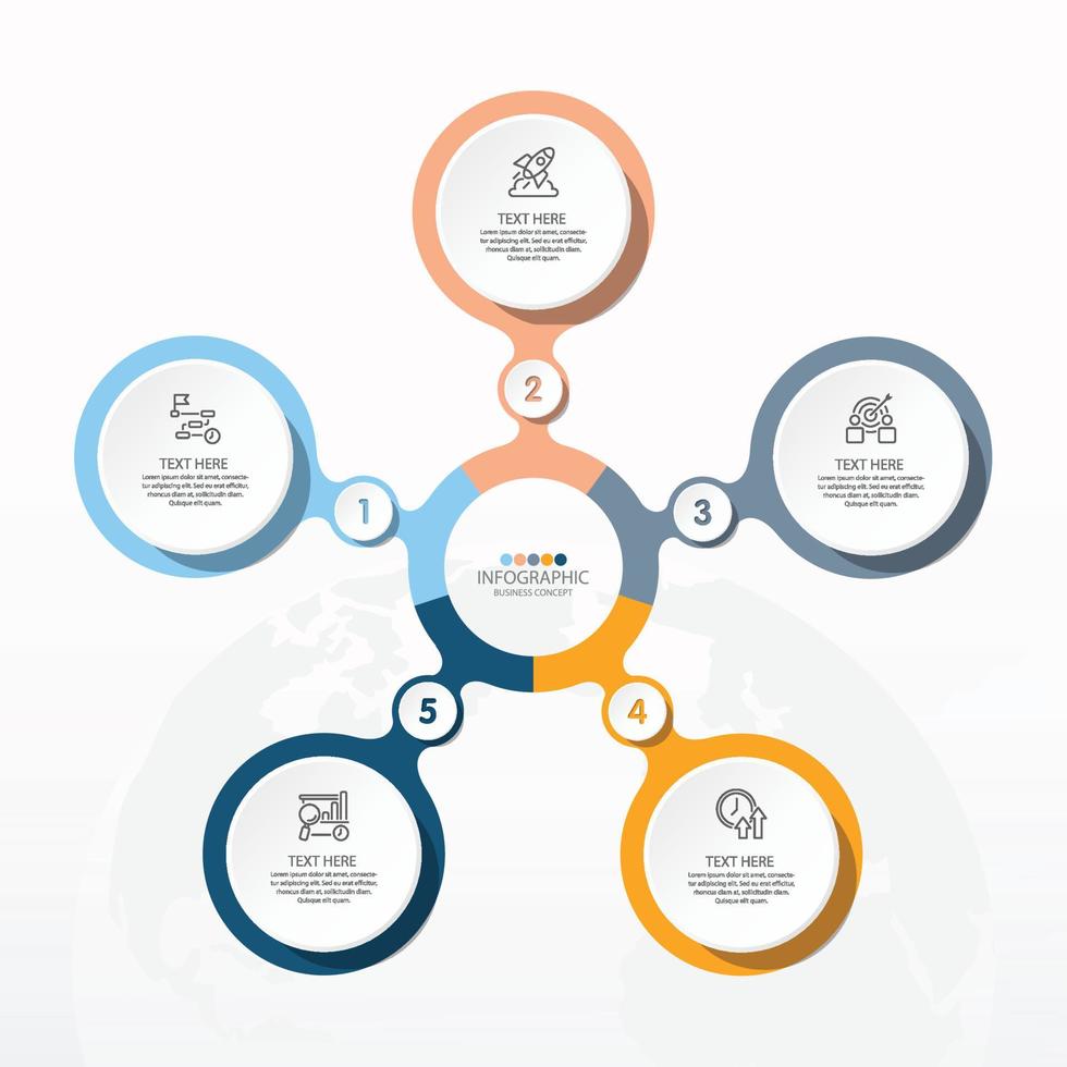 modello di infografica cerchio di base con 5 passaggi, processo o opzioni, diagramma di processo, utilizzato per diagramma di processo, presentazioni, layout del flusso di lavoro, diagramma di flusso, infografo. illustrazione vettoriale eps10.