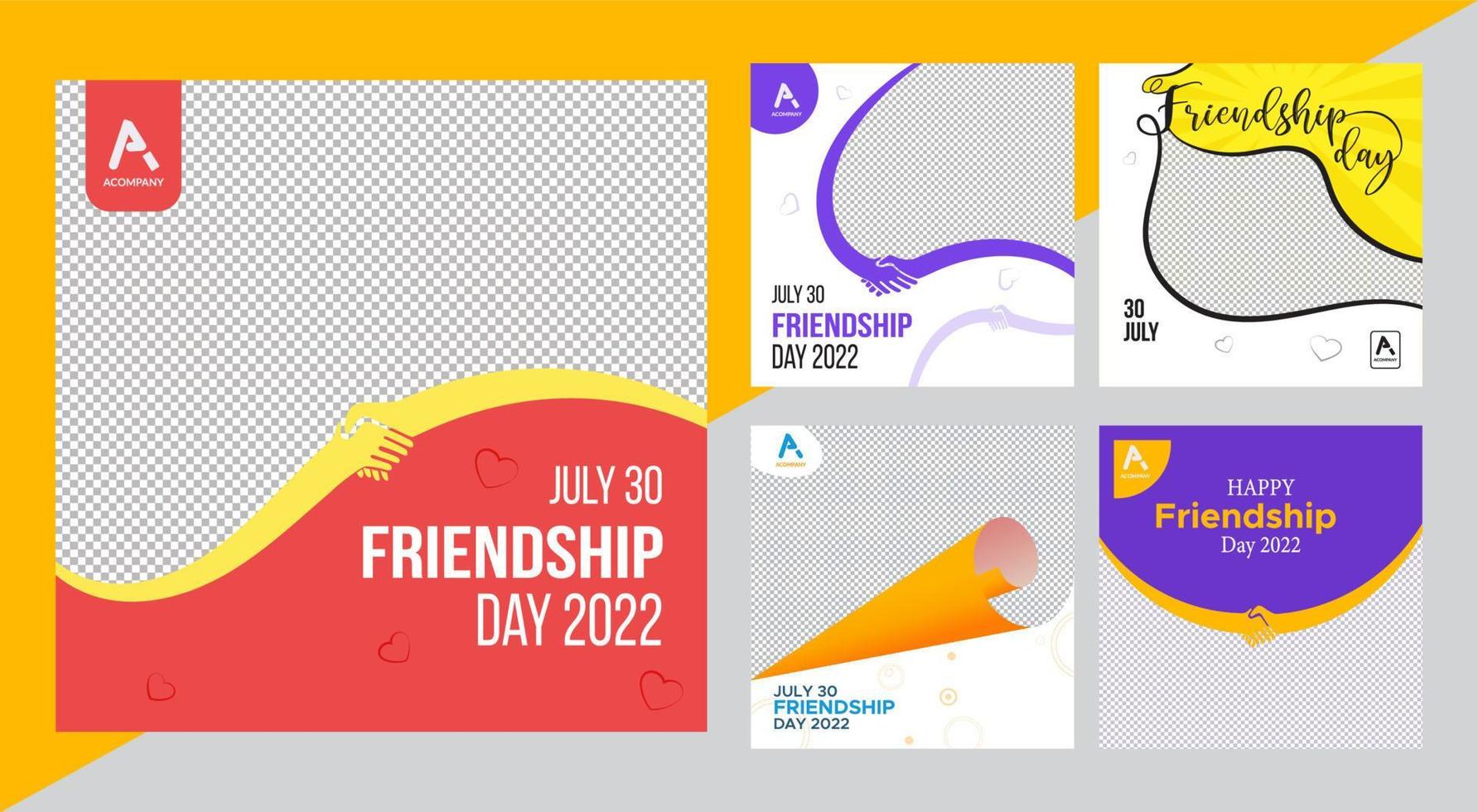 pacchetto modello di progettazione social media felice giornata dell'amicizia vettore