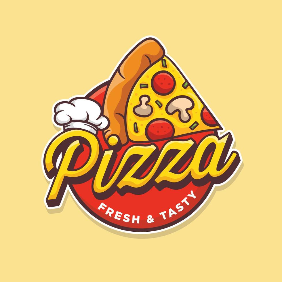 logo pizza cafe, icona pizza, illustrazione grafica vettoriale emblema pizza perfetta per un ristorante fast food. semplice logo della pizza in stile piatto.