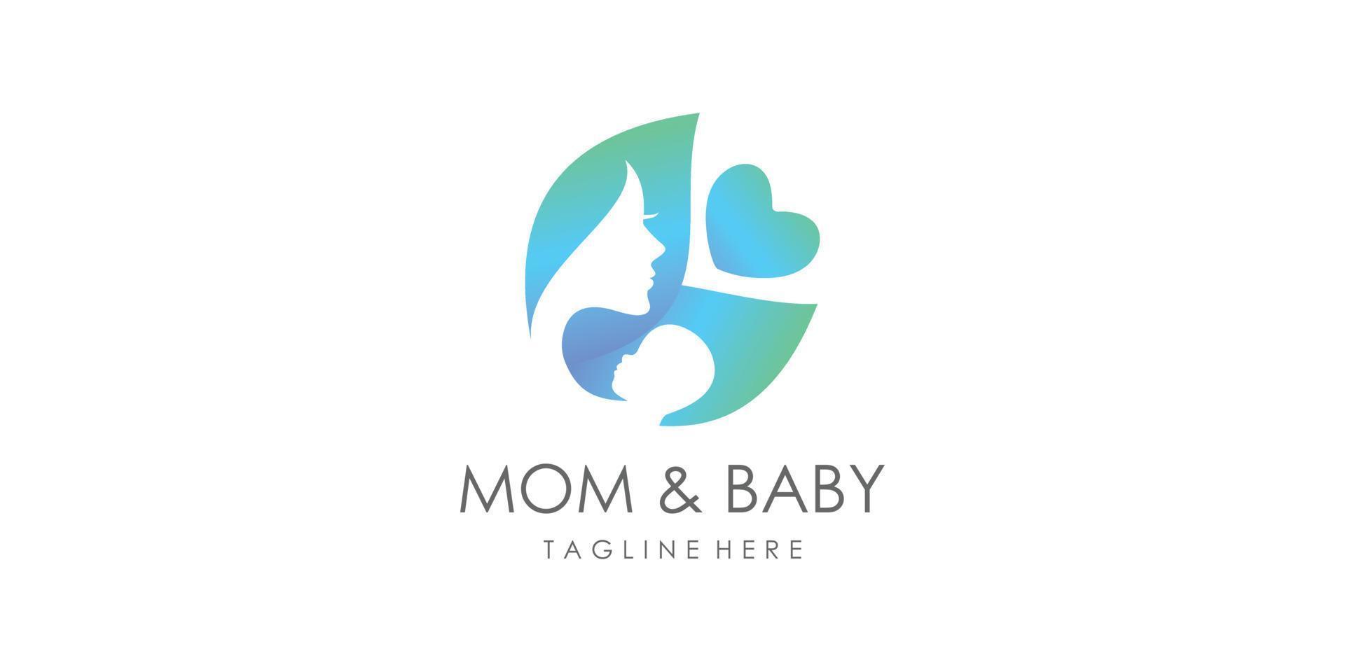 concetto di design del logo di mamma e bambino con vettore premium di stile unico